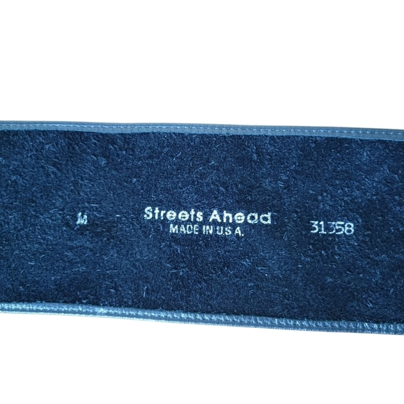 Vintage Streets Ahead Black Leather Heavy Buckle Wide Belt main image 4